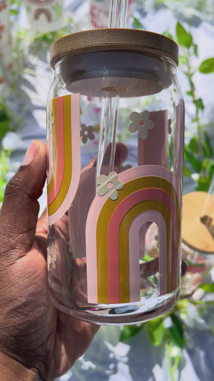 Boho Rainbow- 16 oz Glass Cup